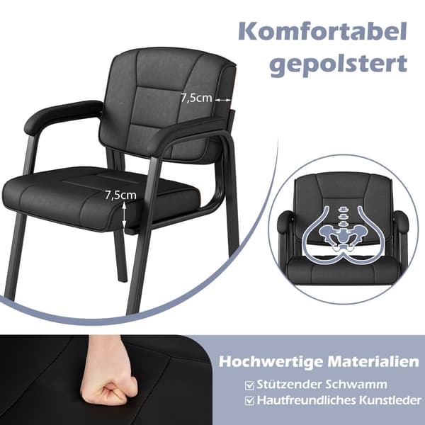Sæt med 2 sorte konferencestole med polstrede armlæn