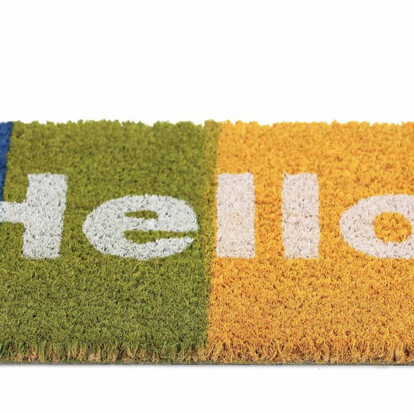 Kokos dørmåtte "Hello" regnbue