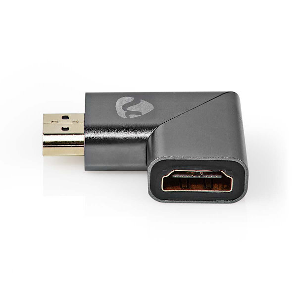 HDMI™ Adapter | HDMI™ Han / HDMI™ Stik | HDMI ™ -udgang / HDMI™ Hun | Guldplateret | Angled Right | Aluminium | Gun Metal Grå | 1 stk. | Cover Window
