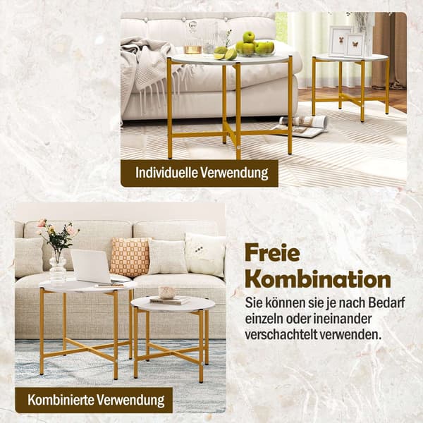Runt soffbordsset, stapelbart, metallram, vit