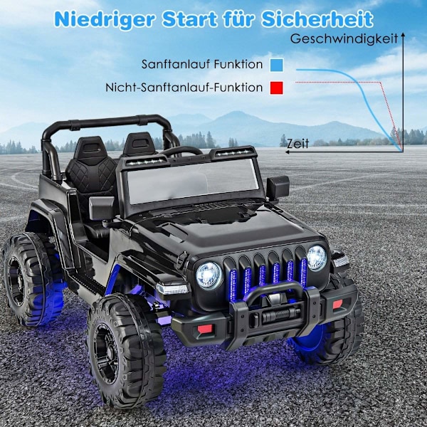 12V barns 2-sits elbil med fjärrkontroll & signalhorn & strålkastare Svart