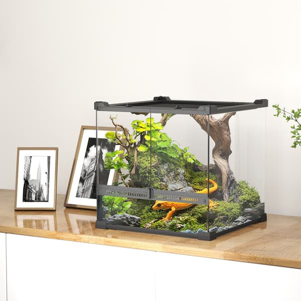 Glasterrarium til krybdyr, vandtæt base, sikker lås