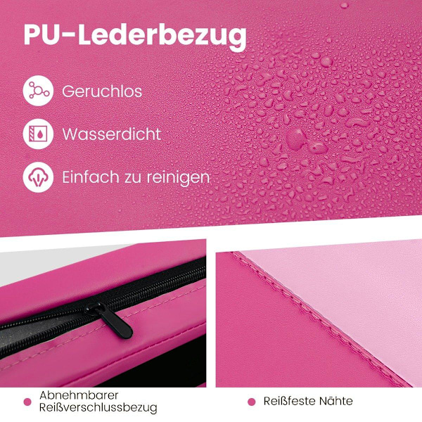300 x 117 x 5 cm blød gulvmåtte lavet af imiteret læder med klatrelås og bærehåndtag pink