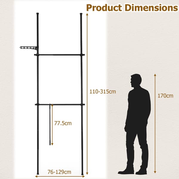 Justerbart tøjstativ fra gulv til loft, sort, 112-300 cm