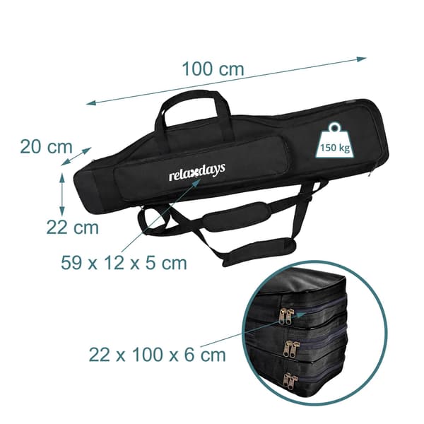 Fiskestangstaske, 5 rum, 100 cm, sort