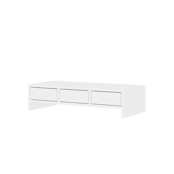 Vitt skärmstativ med 3 lådor, MDF-material