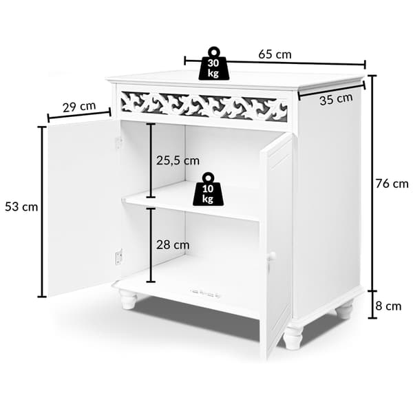 Vitt MDF-skåp med förvaring, 76x65x35cm