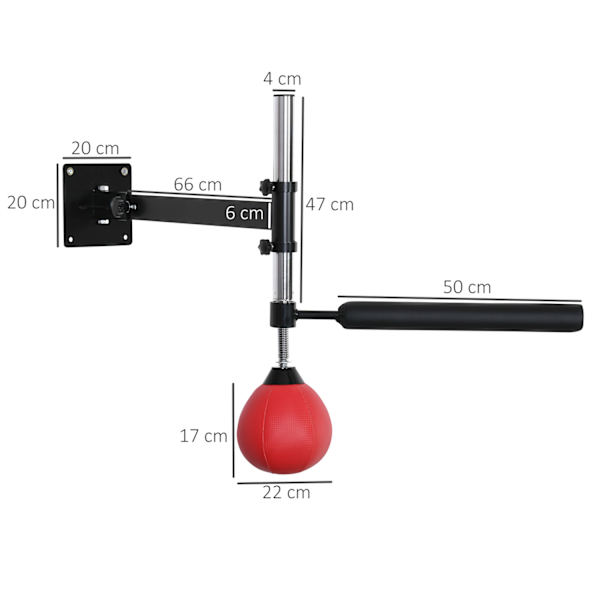 Bokseramme Spinning Bar Boksning Vægmontering Foldbar med Reflex Bar Højdejusterbar 360° sving til voksne, rød