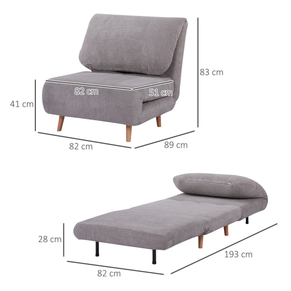2-I-1 Sovesofa, Stoleseng, Justerbar Klapmadras, Gæsteseng, Klapseng, Ledningslook Til Soveværelse Og Stue, Polyester Lysegrå