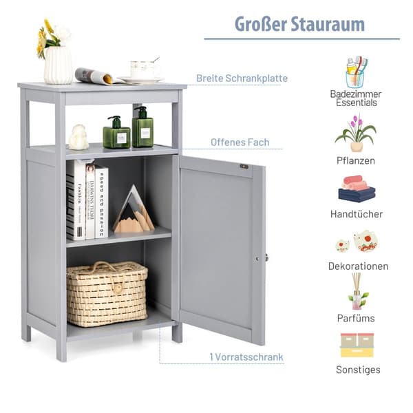 Badrumsskåp, fristående hyllplan, justerbar, Grå, MDF