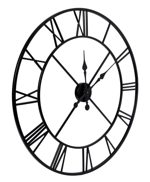 Stor väggklocka i metall, 80 cm diameter, svart