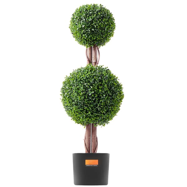 Konstgjorda buxbom med dubbla bollar, topiary, 91 cm, set om 2