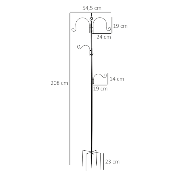 Lintujen ruokintapiste koristeellinen lintujen ruokintapiste luonnonvaraisille linnuille 4 koukulla 54,5 x 54,5 x 208 cm musta Aosom