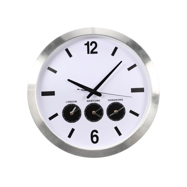 Väggklocka i aluminium med tre landstider - Ø 45,5 Cm