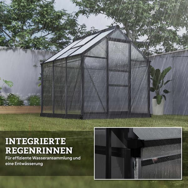 Växthus 3,65 m², aluminiumram, UV-resistenta paneler