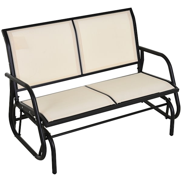 Keinutuoli 2-Istuttava Puutarhapenkki Puutarhakeinu Istuin Puistopenkki Metalli Puutarhakalusteet Musta + Beige 120 X 70 X 85 Cm
