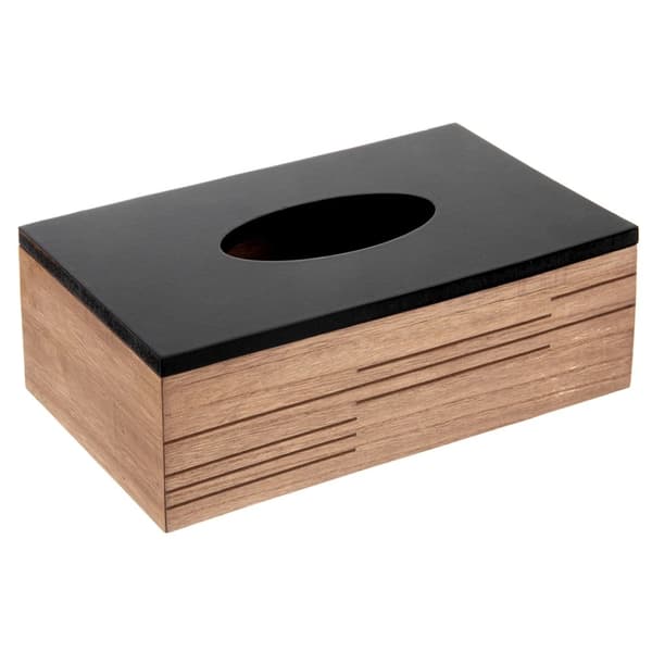Brun MDF servietæskeholder med sort låg, 25x13,5x9 cm