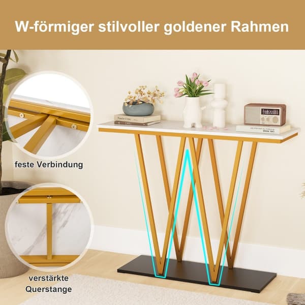 Konsolbord med marmorlook och metallram