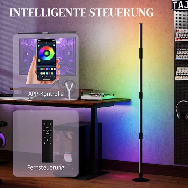 LED gulvlampe stue gulvlampe med fjernbetjening, app kontrol, dæmpbar gulvlampe med timer, musiksynkronisering, gulvlampe med scene modes, til sovevær