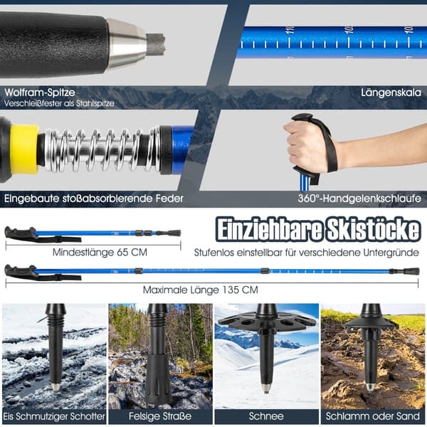 Lumikenkäsarja 63 cm räikkäsiteillä, sininen