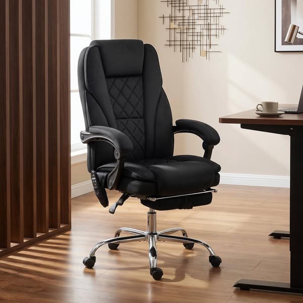 Ergonomisk kontorstol med massage, fodstøtte, sort