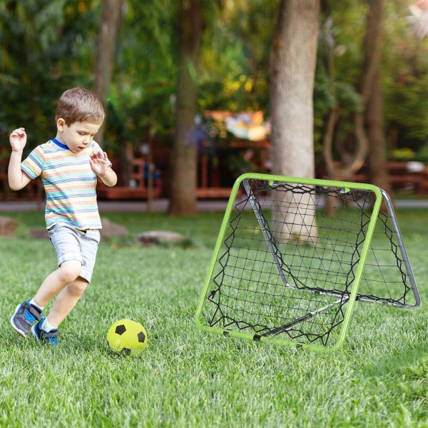 Football Rebounder Kickback Goal Rebound Wall Net För Baseball Basket Dubbelsidig Rebound Justerbar I 5 Nivåer Metallgrön + Svart