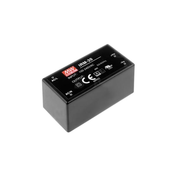 Middelbrønd - 20 W Single Output indkapslet type - 12 V Sort