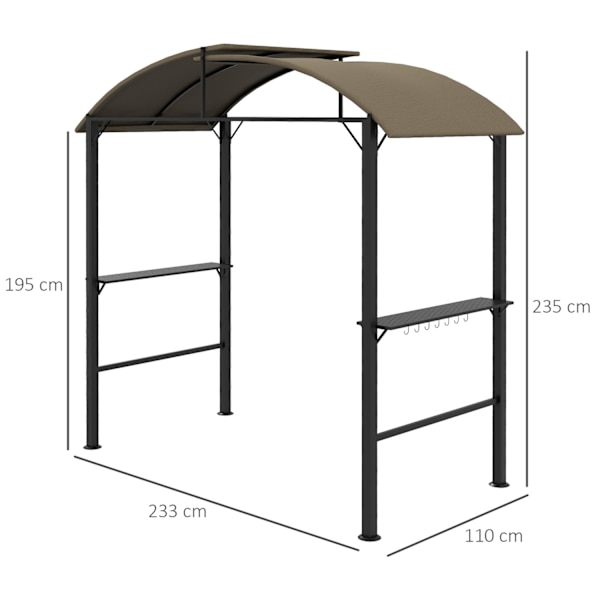 Bbq Grill Pavilion 1,1 X 2,3 M Säänkestävä Puutarhahuvimaja Polyesterikatolla, Sivuhyllyt, Grilleille 100 Cm Asti, Teräs, Khaki