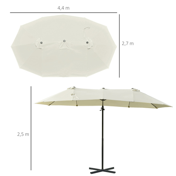 Double Parasol Cantilever Sateenvarjo Tuplasateenvarjo Kammella Säädettävä Puutarhasateenvarjo Auringonsuoja Metalli Kermanvalkoinen 440 X 270 X 250 C