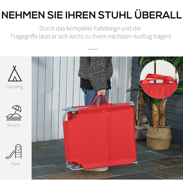 Sammenklappelig liggestol med multijusterbart ryglæn af metal og polyester i rød