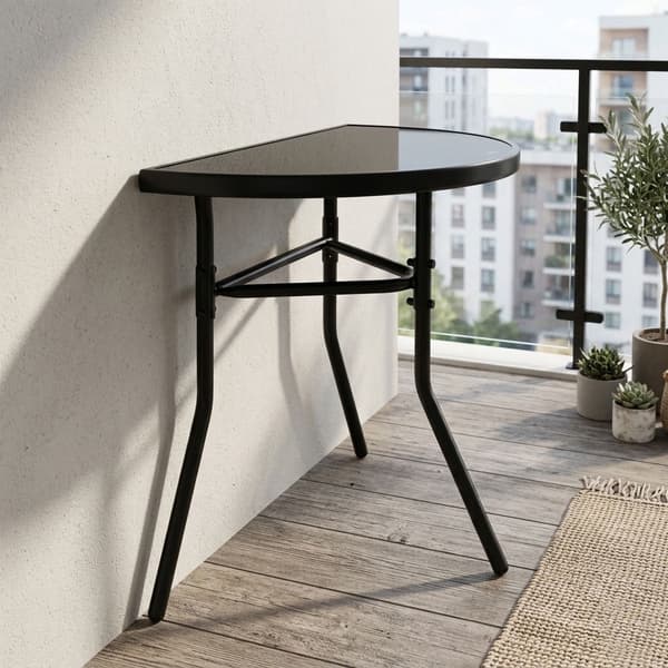 Halvrund soffbord i glas – härdat glas, 70x40 cm