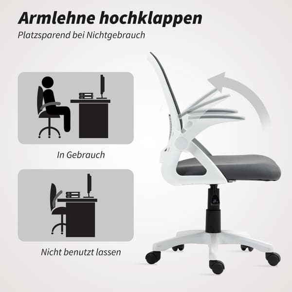 Ergonomisk kontorsstol i nät med fällbara armstöd, grå