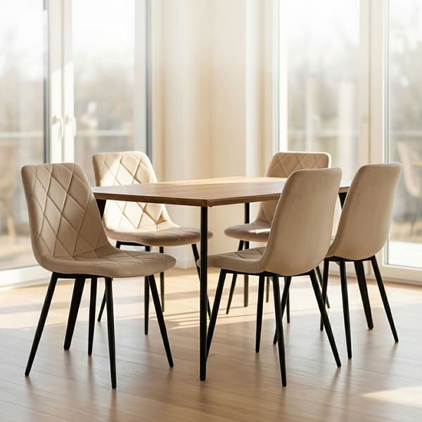 Matstolar i sammet, beige, 4-pack, klädda, modern design