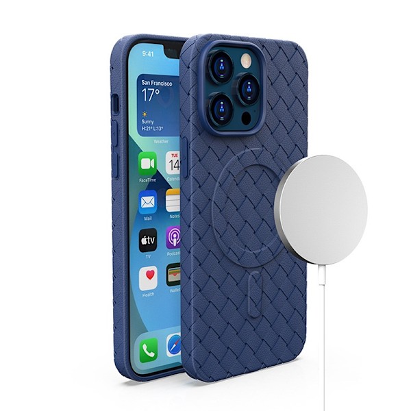 Flätat fodral för iPhone 15 Pro Max med MagSafe Woven Fodral, marinblått