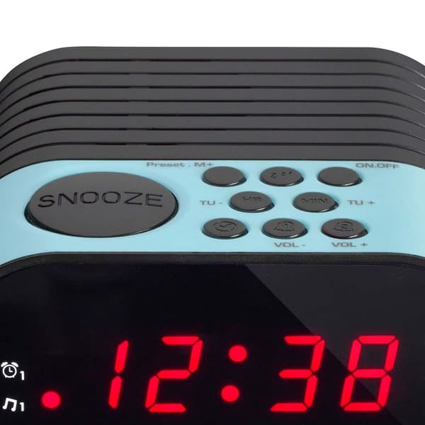 FM-clockradio med dobbelt alarm, LED-display, blå