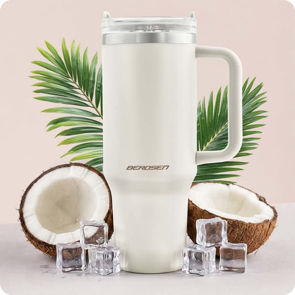 Tyhjiöeristetty muki pillillä, 1180 ml, kermanvärinen