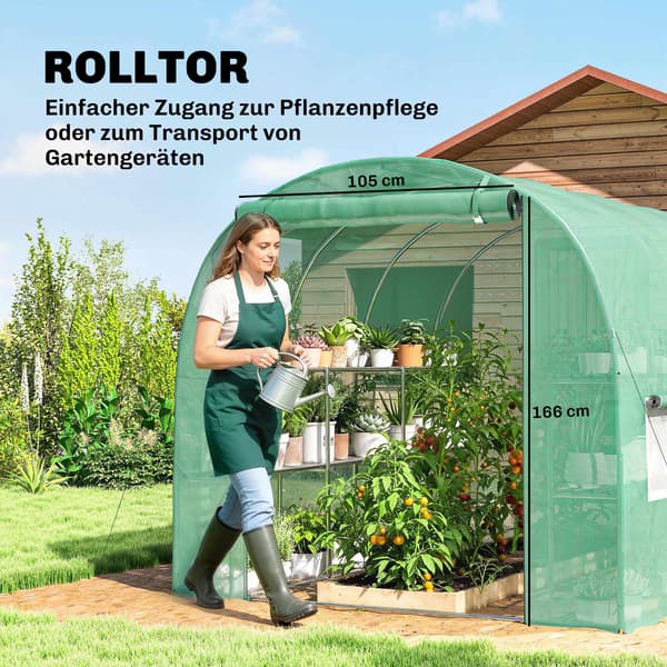 Växthus med hyllor, rulldörr, 6 nätfönster