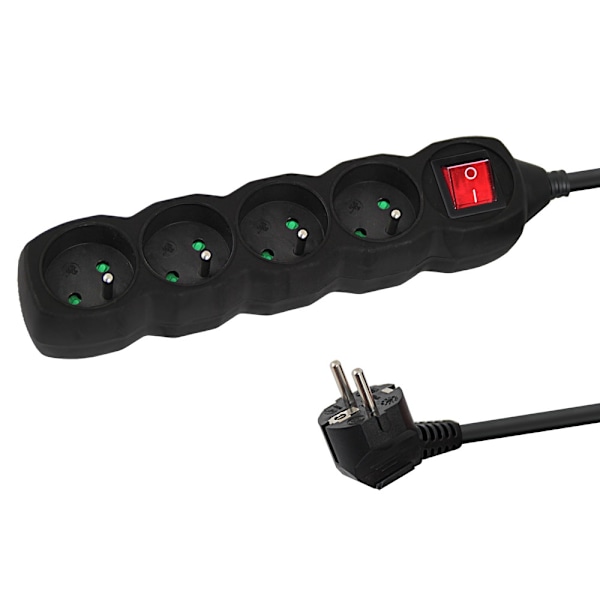 Esperanza Power Strip 4 Stikkontakter Switch 3M Sort