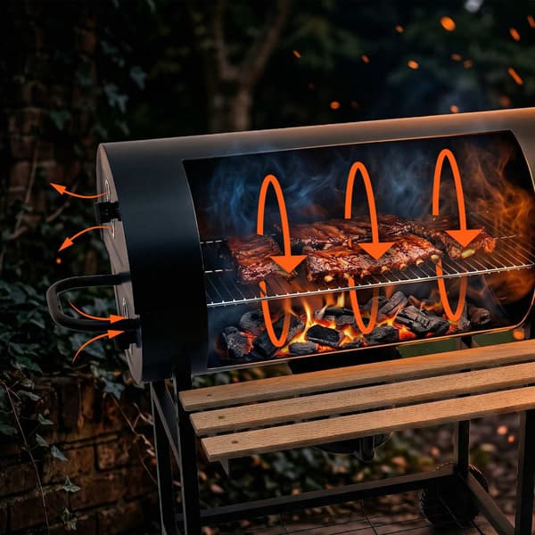 Kolgrill med lock, termometer, justerbara ventiler