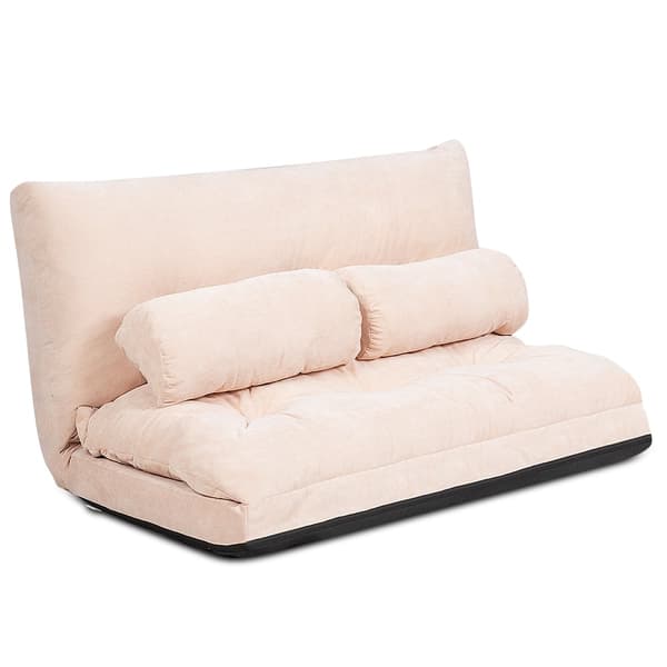 Justerbar golvbäddsoffa med 2 kuddar, beige