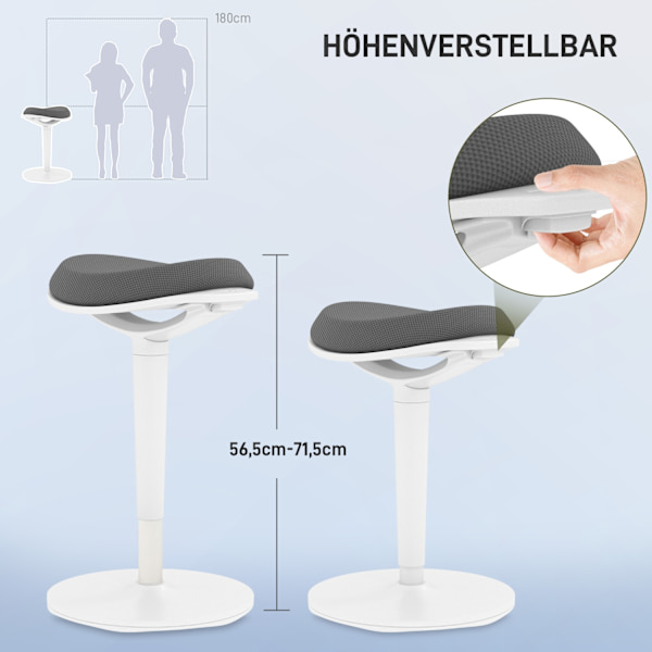 Pendelskammel, ergonomisk kontorstol, højdejusterbar arbejdsskammel, drejestol til kontor, mesh, grå