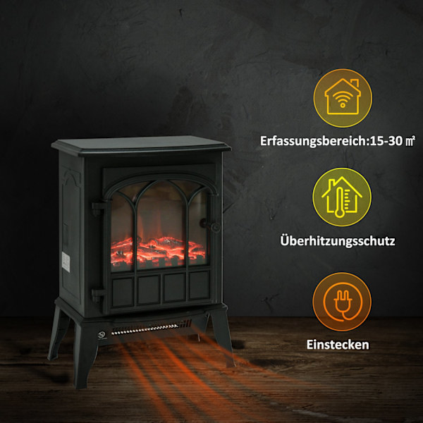 Elektrisk Pejs, Støjsvag Gulvstående Pejs Med Led-Flammeeffekt, 2000W Pejs, Elektrisk Pejs Med Metalvarmebeskyttelse