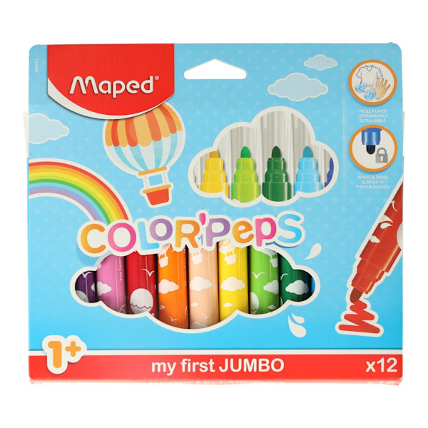 Jumbo Color hængslede æskemarkører 12 stk