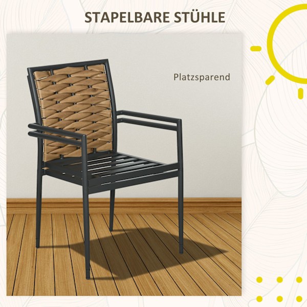 Sæt Med 2 Rattan Havestole Sæt Med Hynder, Stabelbare Havestole, Altanstole Til Terrasse, Stål, 57 X 58 X 87 Cm, Sort