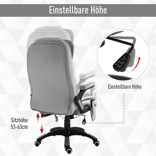 Massagestol Kontorstol, Gaming Stol, Højdejusterbar Chefstol, Ergonomisk, Pu Hjul, Grå, 67X74X107-116 Cm