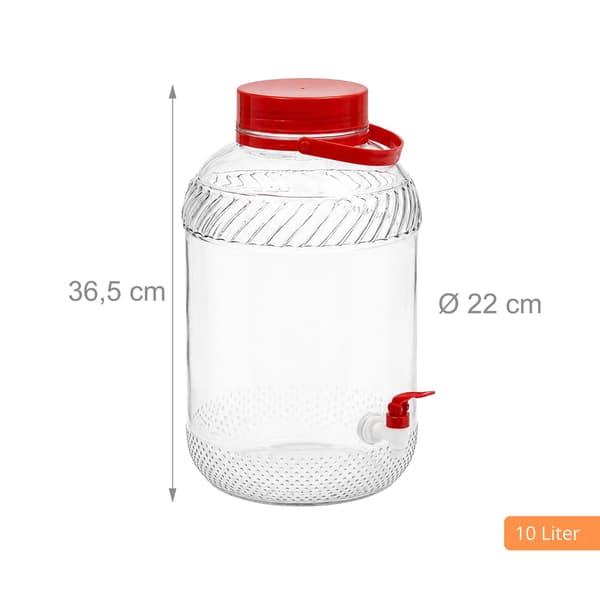 Glas drikkevaredispenser med hane, 10L – Rød