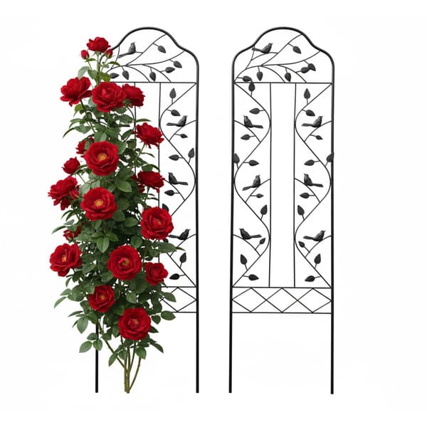 Haveespalier, blad- og fuglemotiv, sort stål