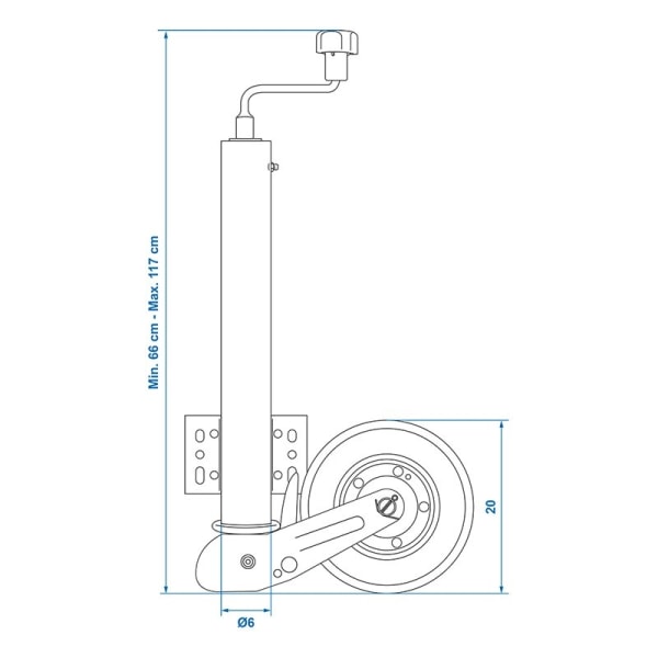 Jockeyhjul 60mm metalfælg med massivt gummidæk 200x60 foldbart