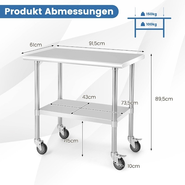 Rostfritt bord arbetsbord köksbord rostfritt stål silver 91,5 x 61 x 88,5 cm
