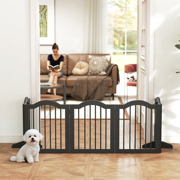 Fritstående hundegitter, foldbart, 5 paneler, sort, 261,5x29,5x61 cm